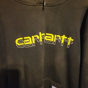 Carhartt Dark Green Hoodie with Florecent  Yellow Logo
